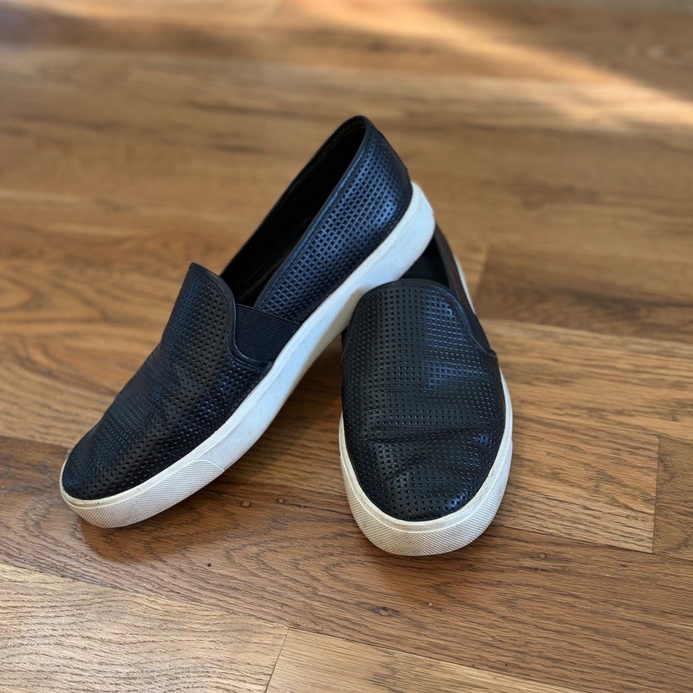 Vince Blair Black Perforated Leather Slip On Sneakers Womens 8.5 M EUR 38.5